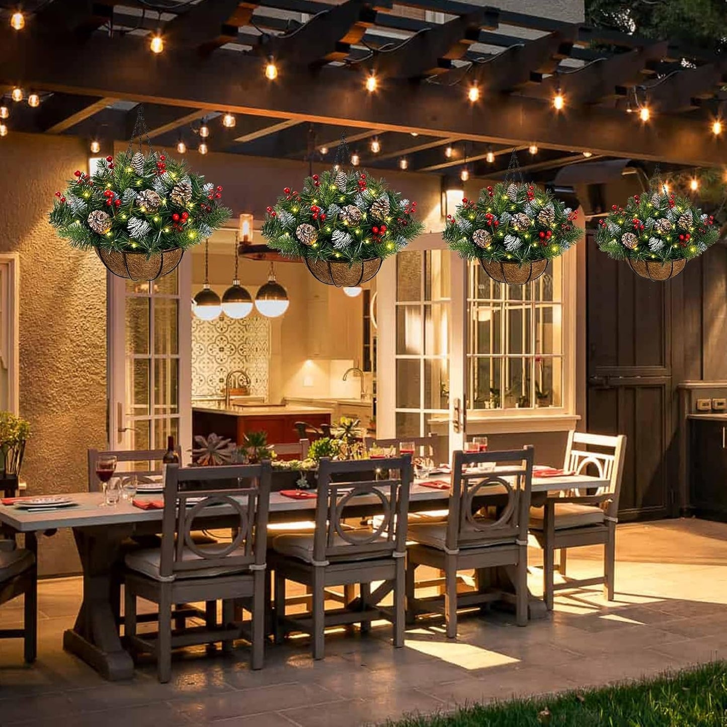 🎄Gorąca wyprzedaż świąteczna🏆Podświetlany sztuczny wiszący kosz świąteczny