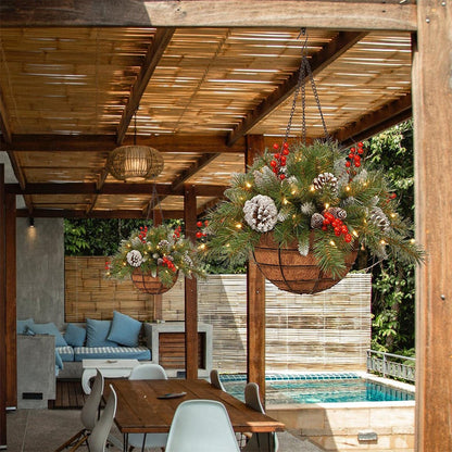 🎄Gorąca wyprzedaż świąteczna🏆Podświetlany sztuczny wiszący kosz świąteczny